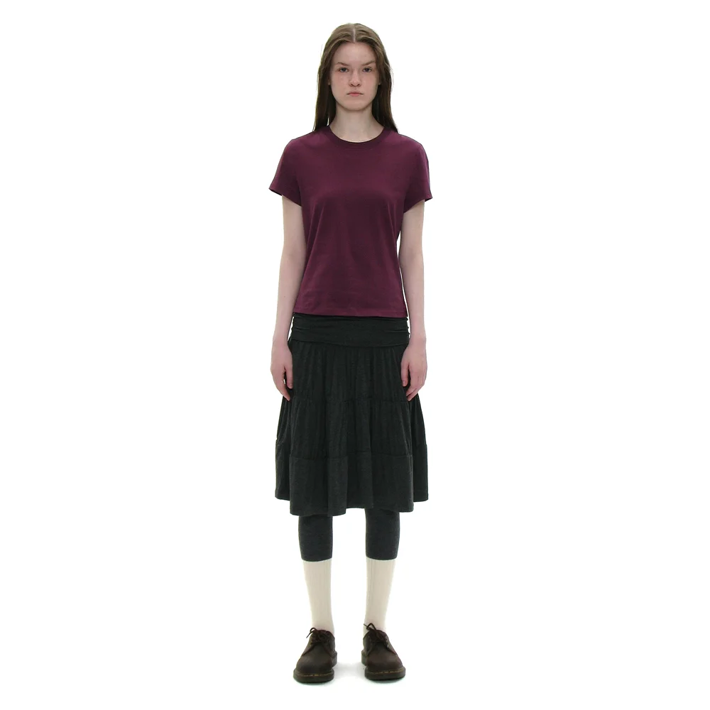 PWC JERSEY SHIRRING TIERED MIDI SKIRT_CHARCOAL MELANGE