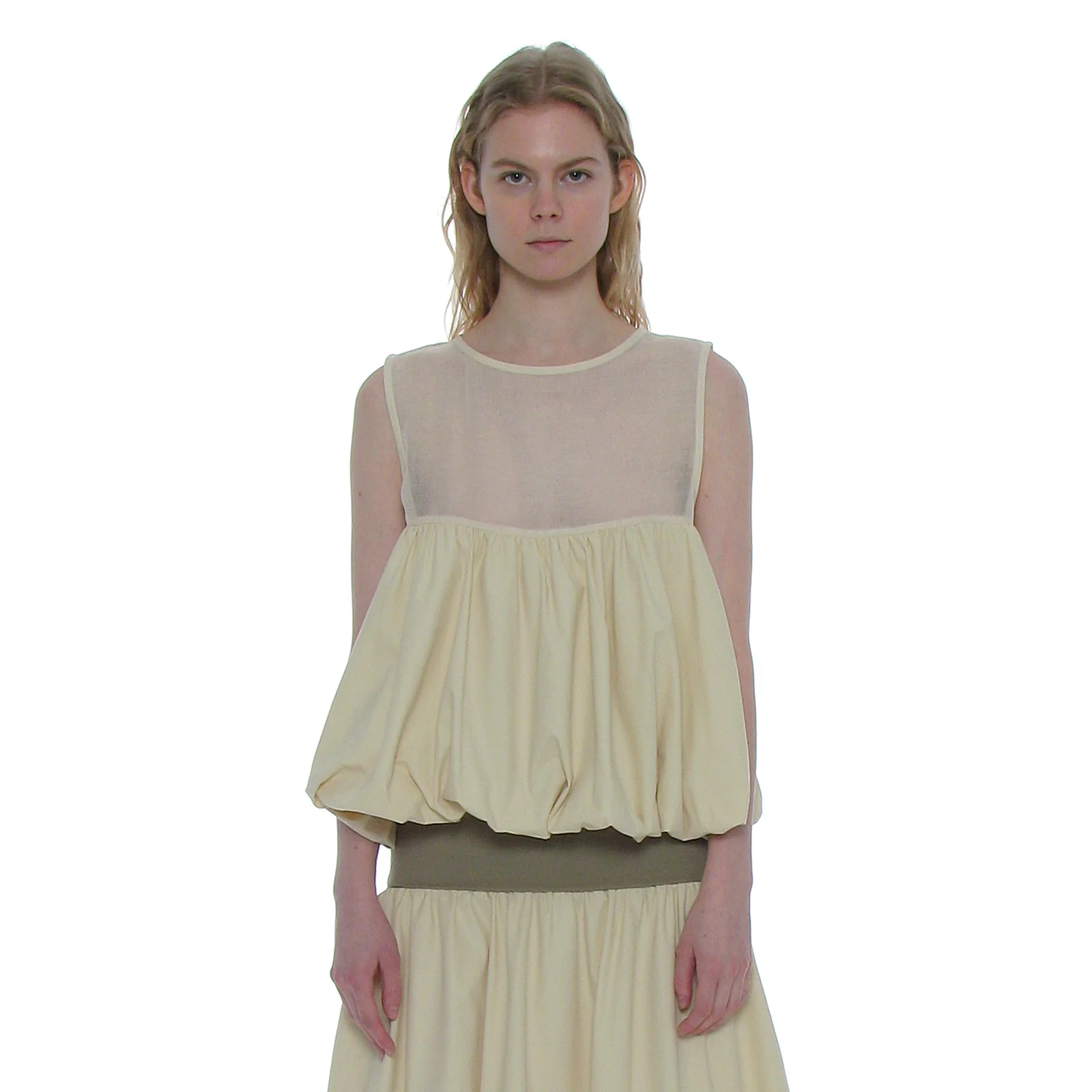 SLEEVELESS PUFF BLOUSE_IVORY