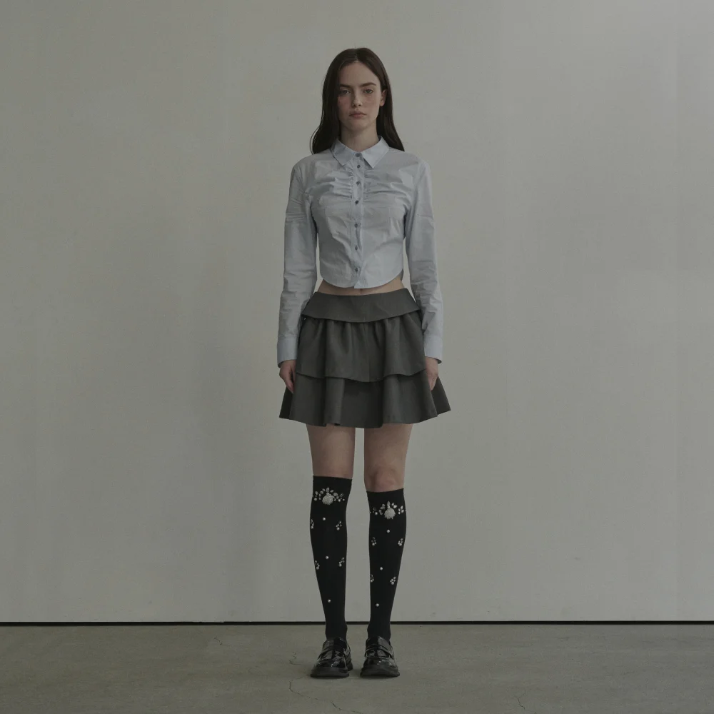Slit Cancan Suit Skirt - Grey