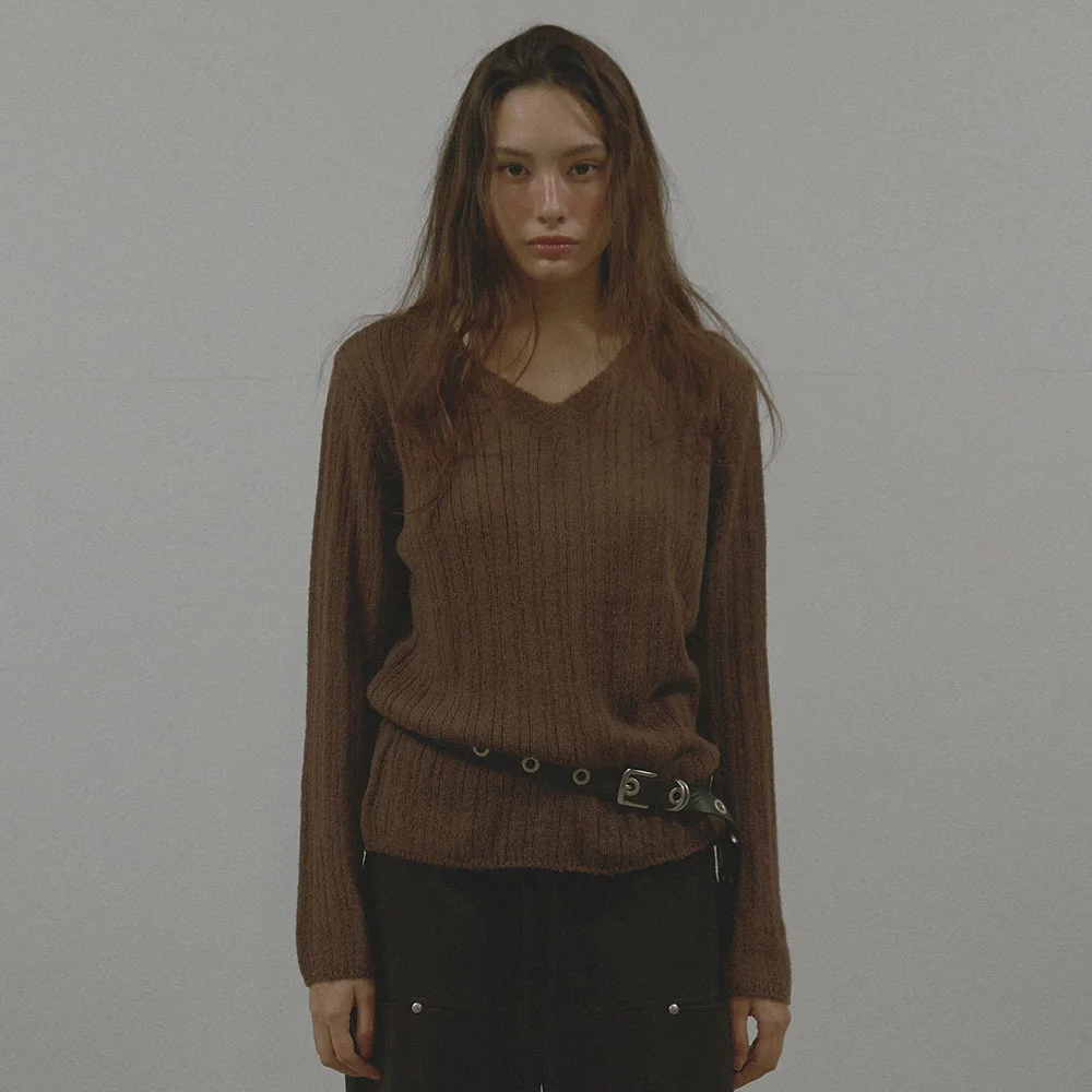 V-NECK GOLGI KNIT (BROWN)