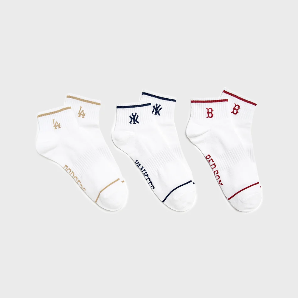 條紋 小 標誌 腳踝 襪 3雙套裝 MLB (Beige)