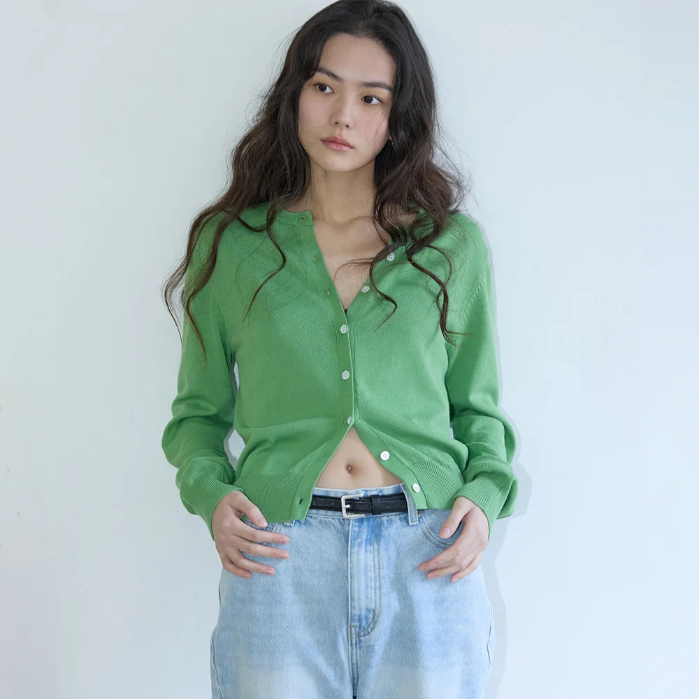 Essential Round Knit Cardigan Light green