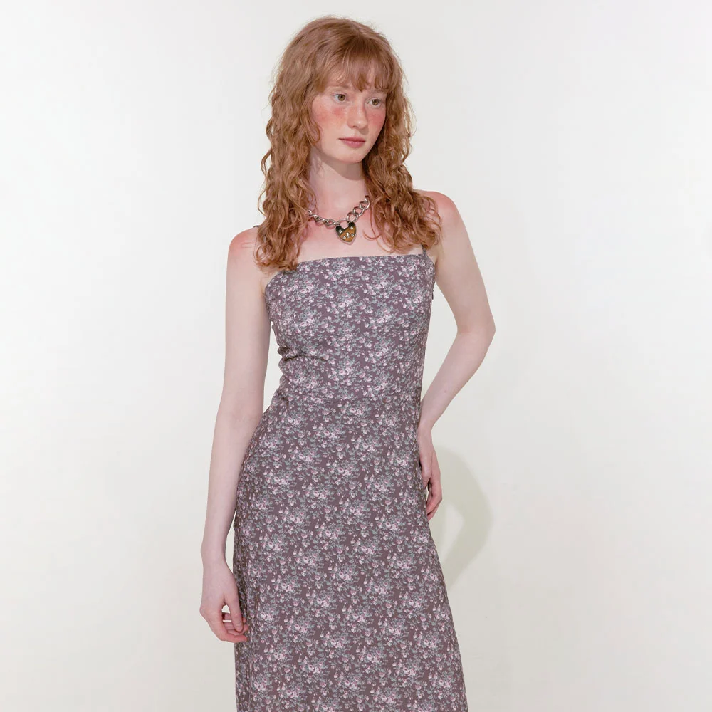 Rose Latte Slim Dress (Scarf Set / Brown)