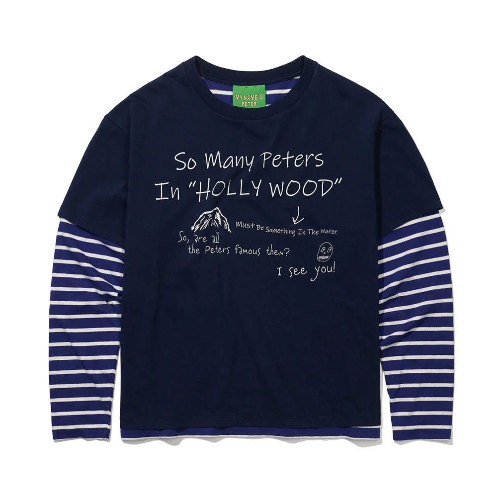 HOLLYWOOD LAYERED LONG SLEEVE T-SHIRT - NAVY