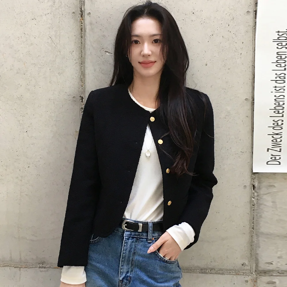 SIOT4100 經典 粗花呢 外套_Black