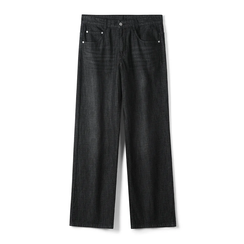 Linen Like Mid Rise Wide Jeans DCPT039Black