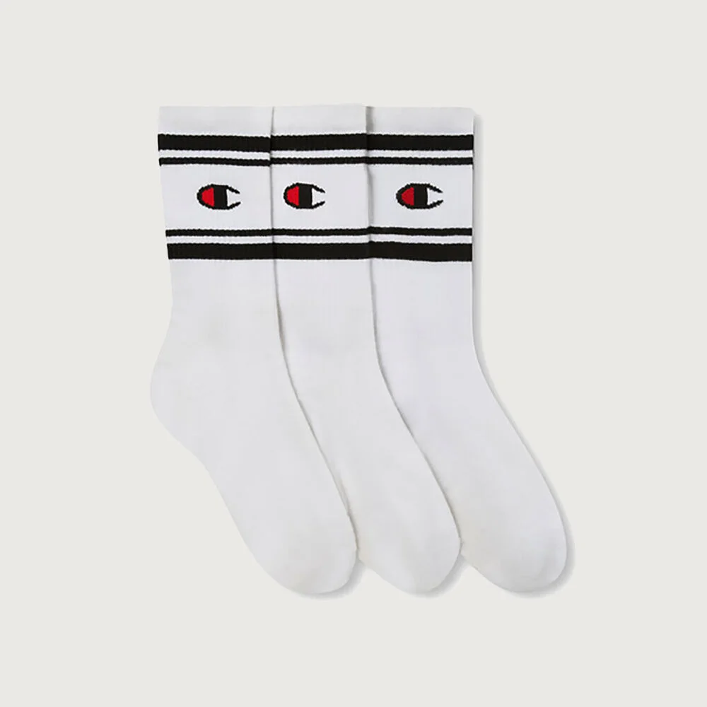 雙 條紋 Full Length 襪 3PACK White