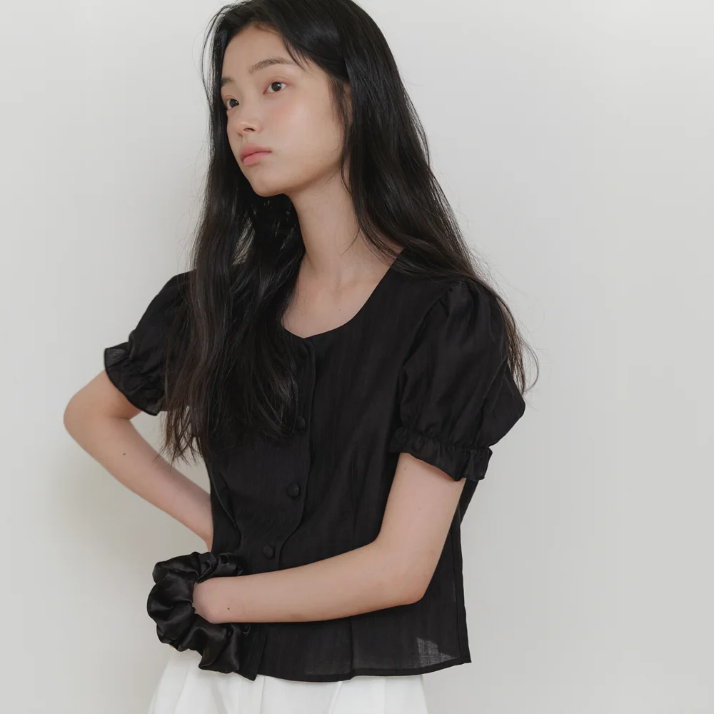 SOFT SHIRRING SHIRT_BLACK