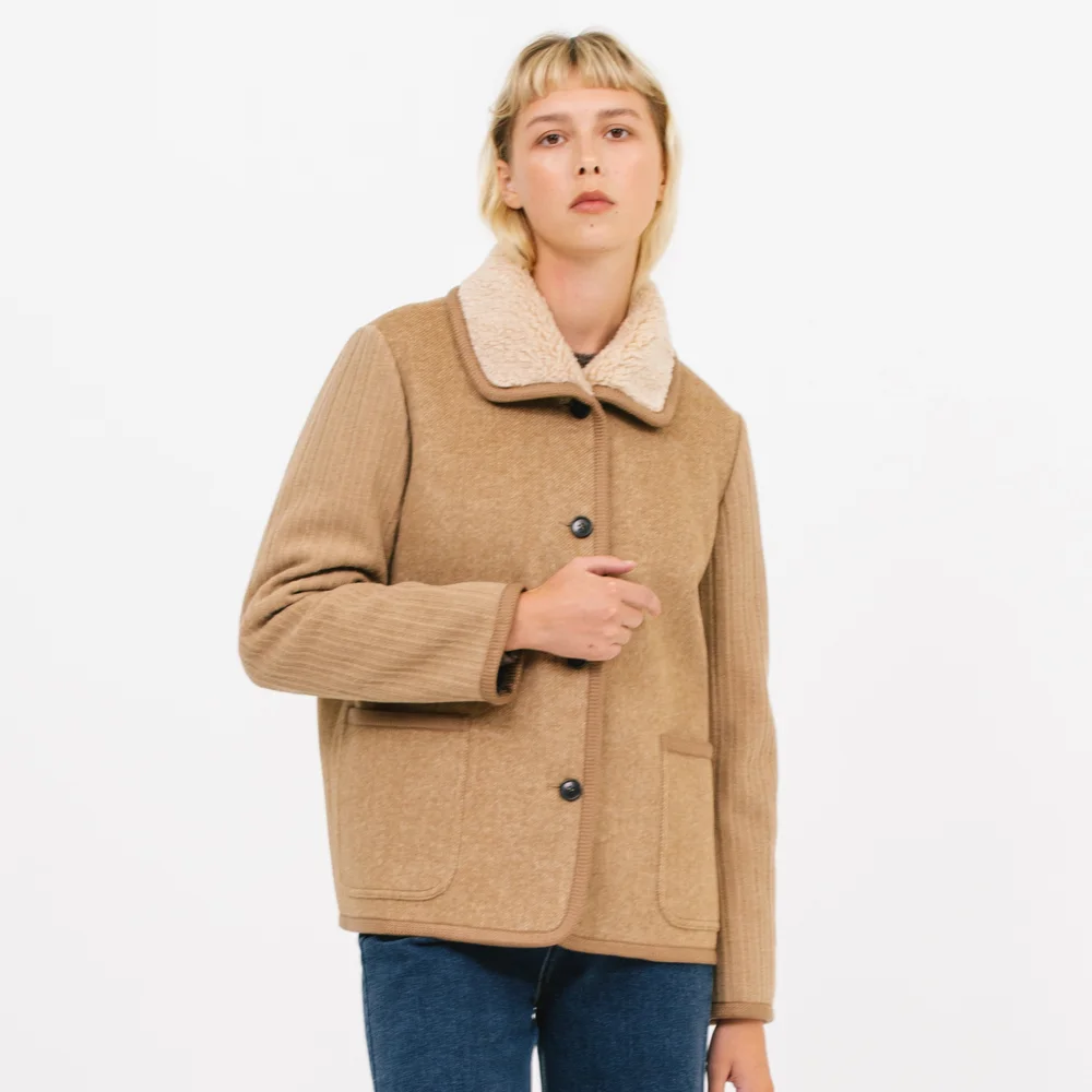 stripe sleeve wool jacket_camel