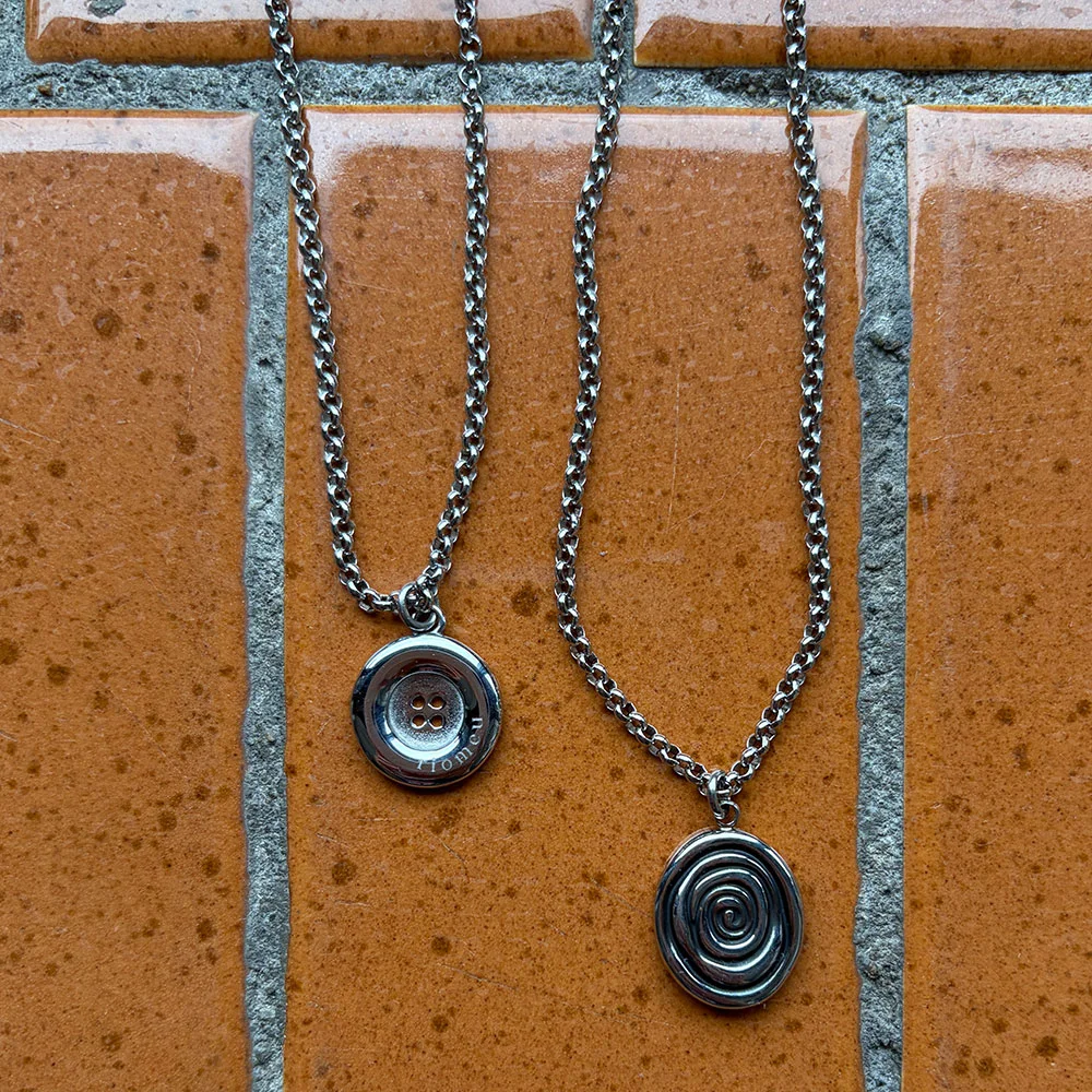Round Button Long Chain Necklace