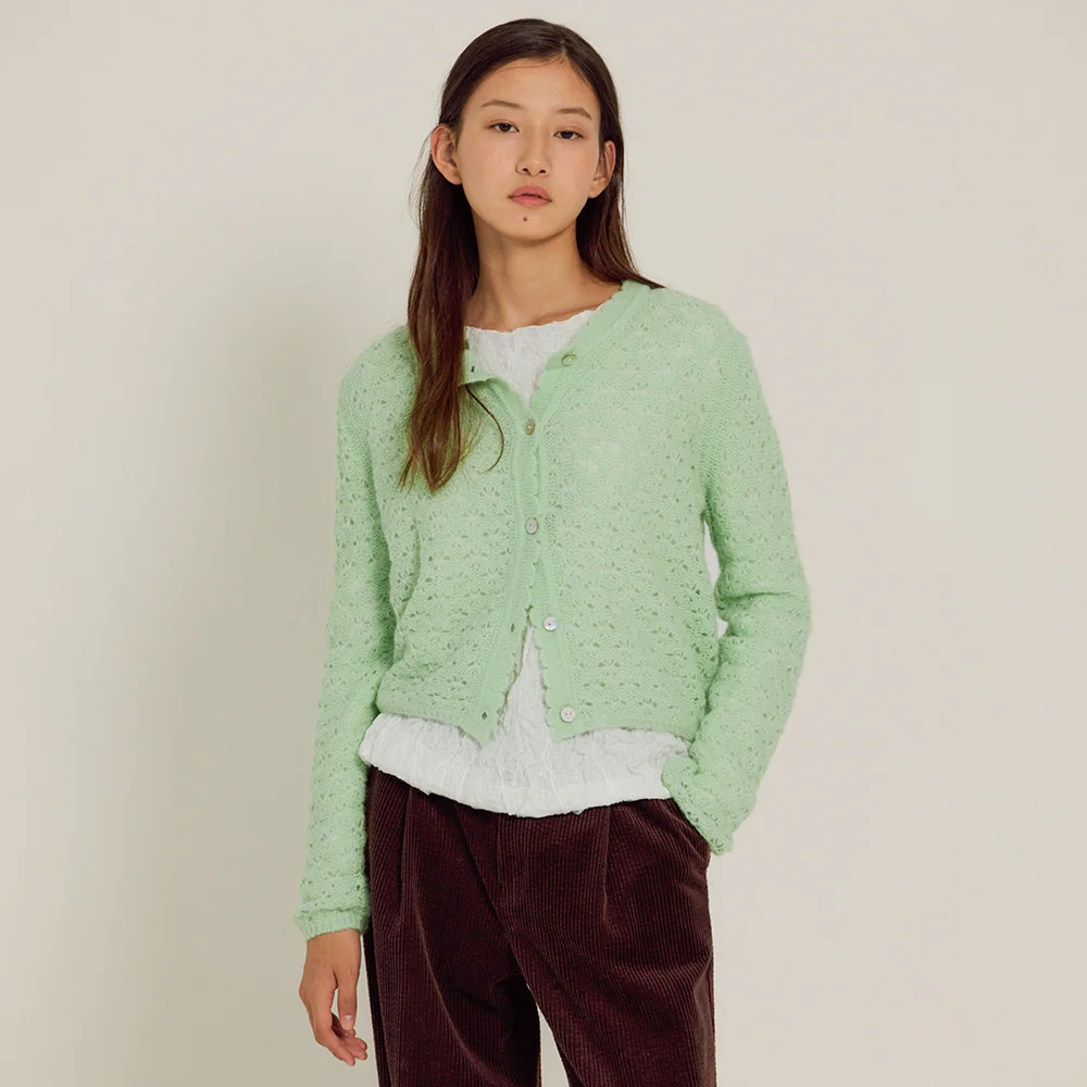 Swan Crochet Wool Cardigan (Mint)