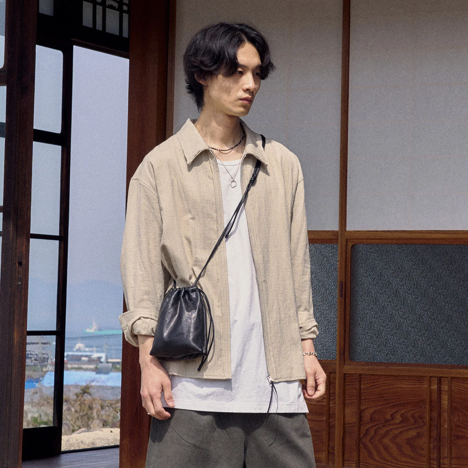 Zipped Shirt - Beige Check
