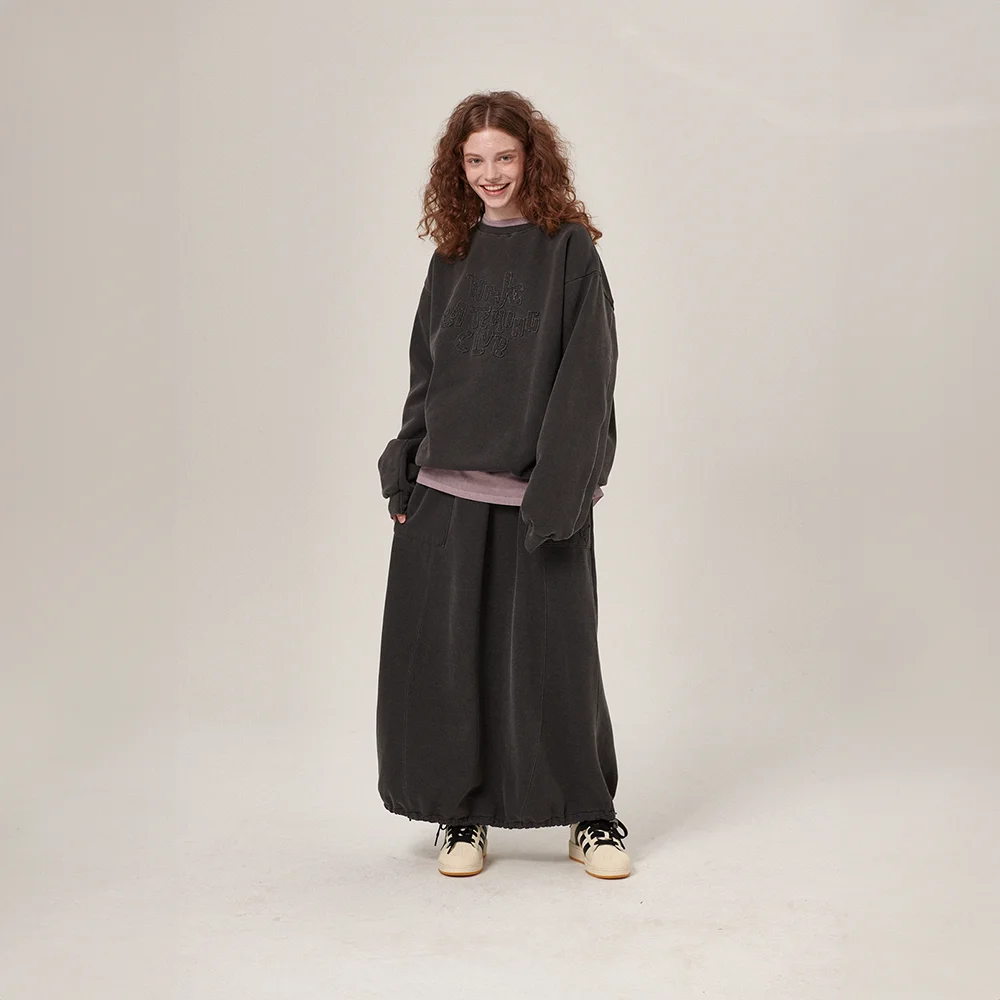 Hava Patchwork Pigment SweatShirt/Skirt Set Charcoal