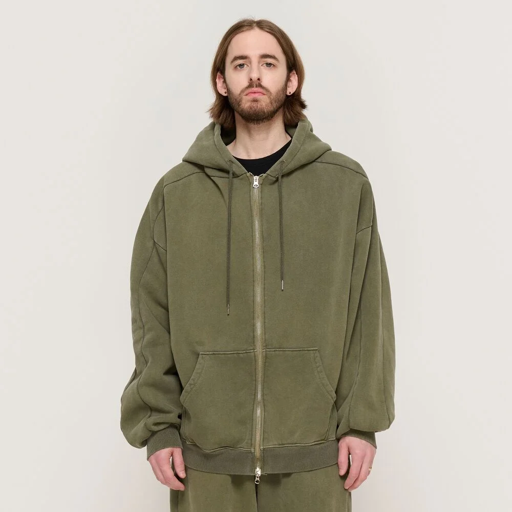 PIGMENT DYING HOOD ZIP-UP (KHAKI)