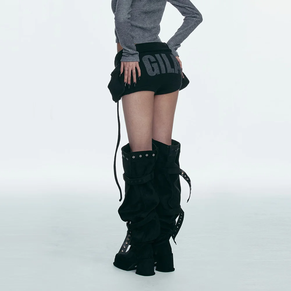 BOLD LOGO POCKET KNIT SHORTS_BLACK