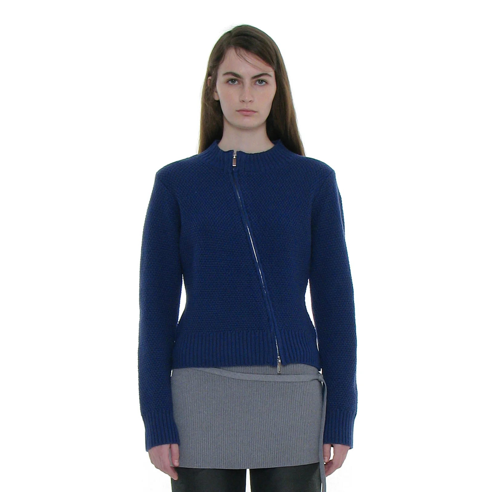 ASSYMETRIC ZIP-UP KNIT CARDIGAN_BLUE