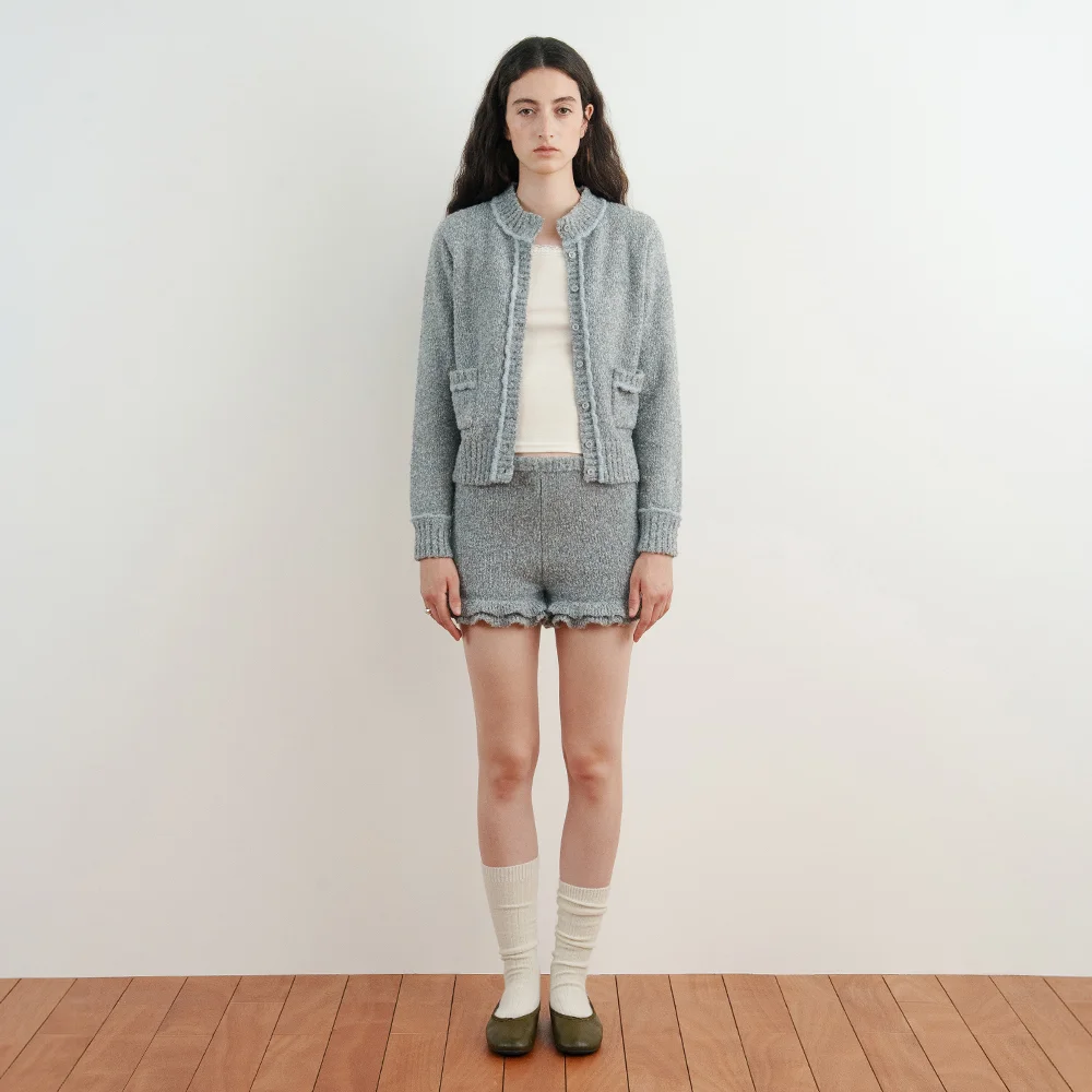 Color Point Frill Knit Shorts (Deep Grey)