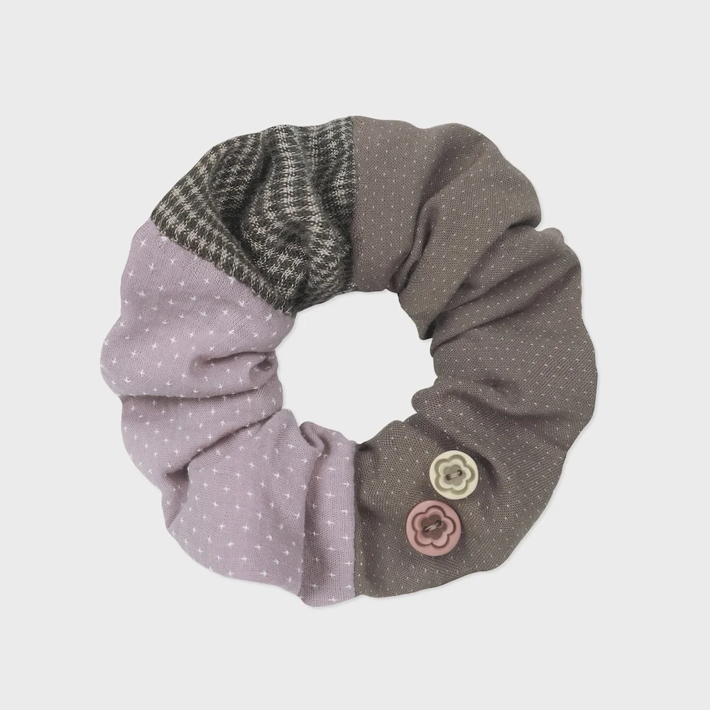 button patchwork hair scrunchie multi brown