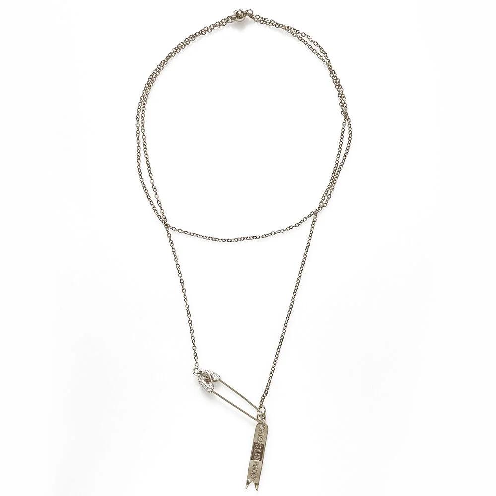 Twoway Safetypin Margnet Necklace Silver