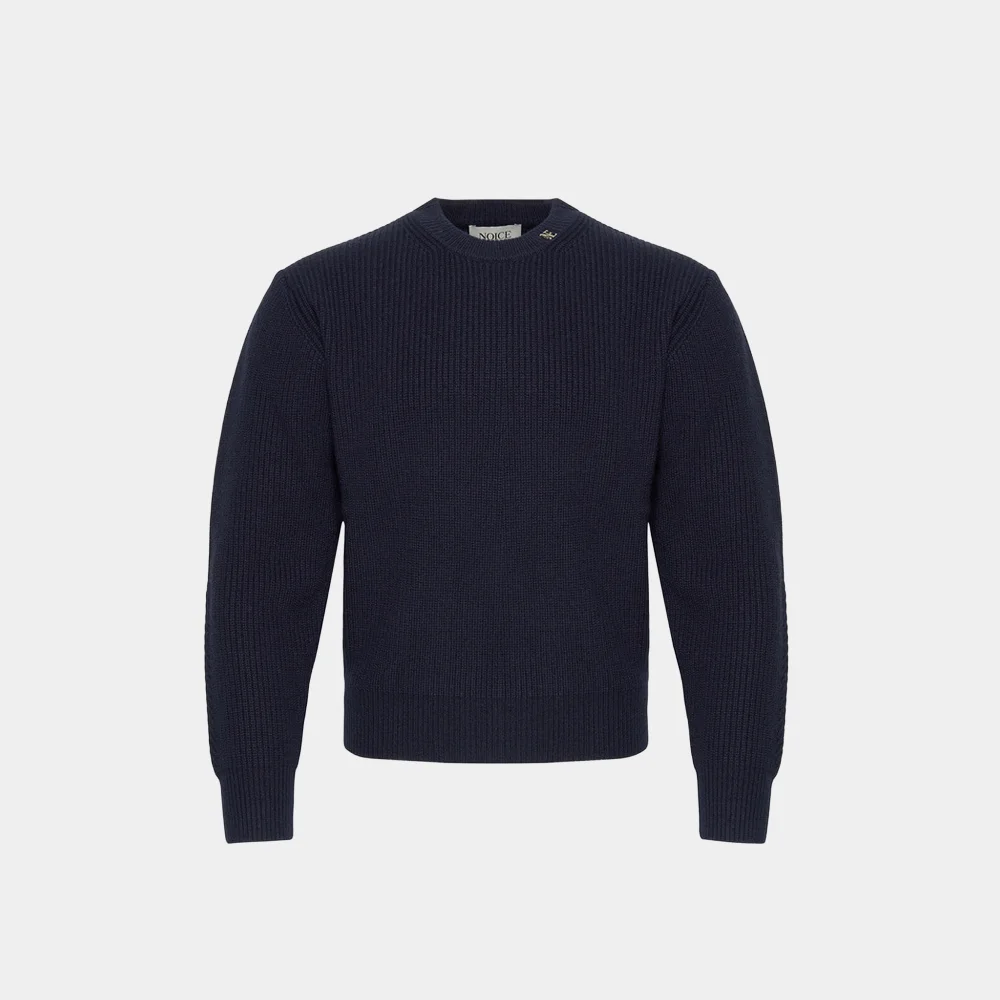(M) WOOL LOGO CREW NECK SWEATER - NAVY