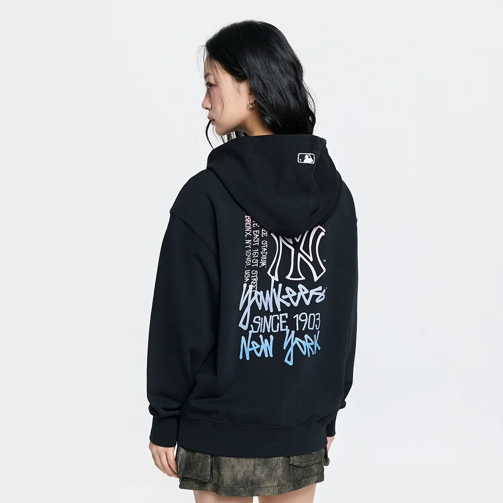 Emtrit 背板 字母 超寬鬆版型 連帽拉鍊外套 NY (Black)