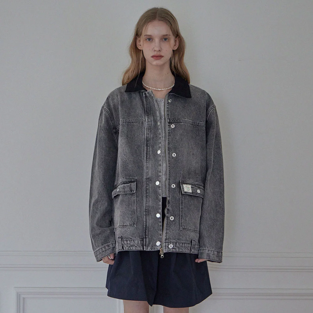 CORDUROY COLLAR DENIM JACKET_2COLORS_BLACK