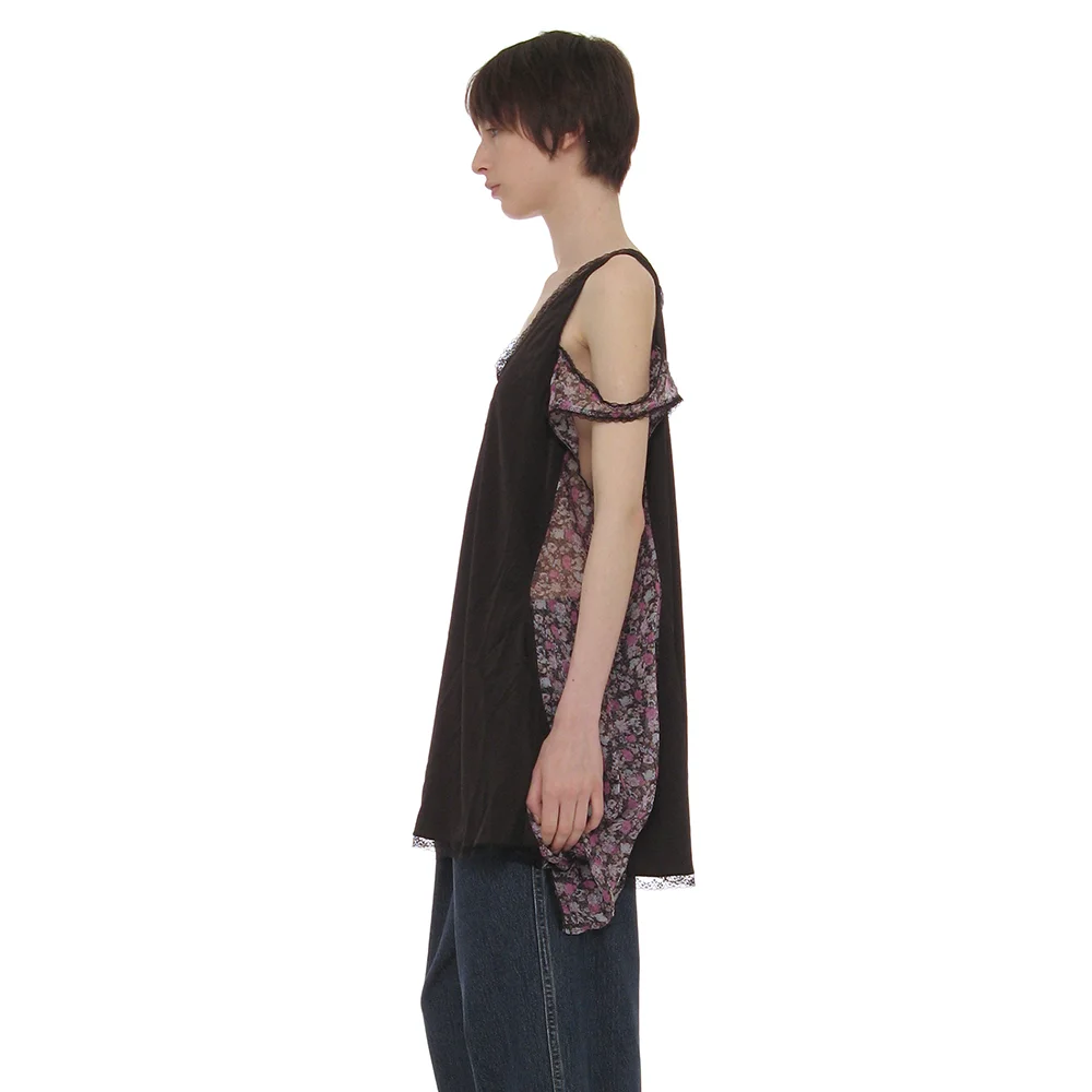 ASYMMETRIC LACE TRIM SLIP DRESS_BLACK