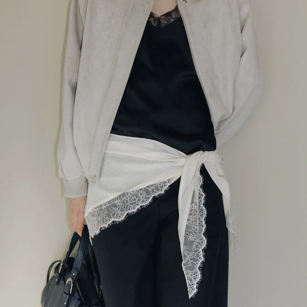 Lace-Trimmed Satin Triangle Scarf SX6XF016_2color
