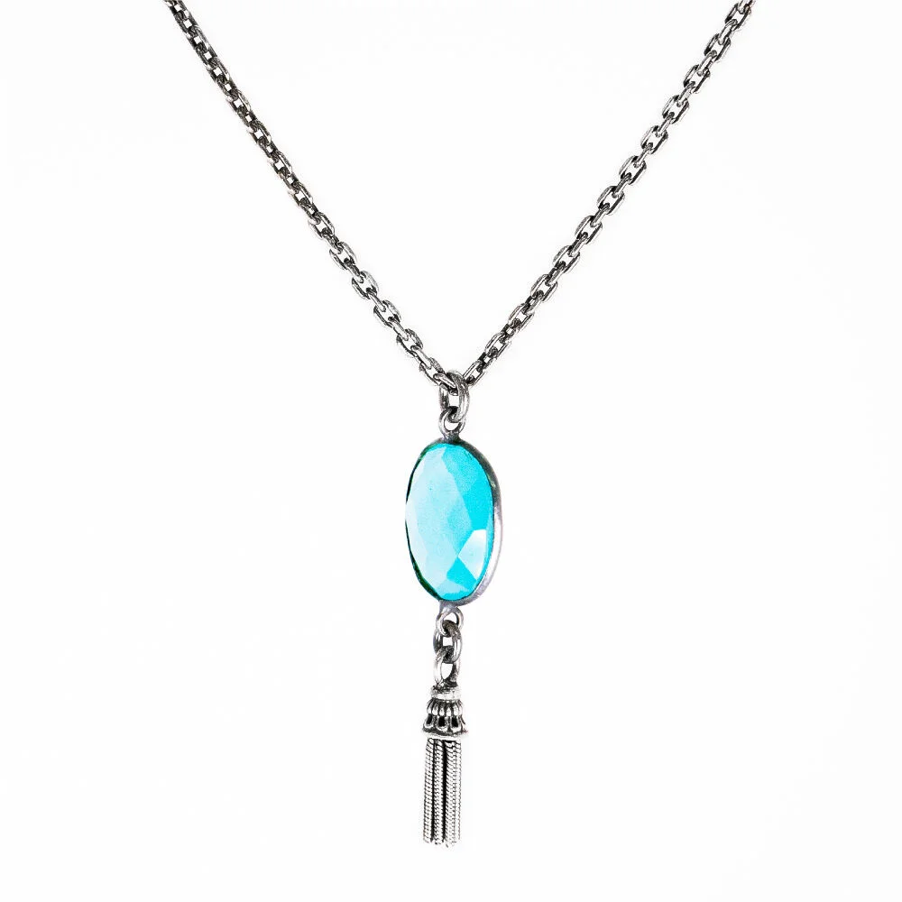 HR 288N_Blue Calcite Tassel Necklace