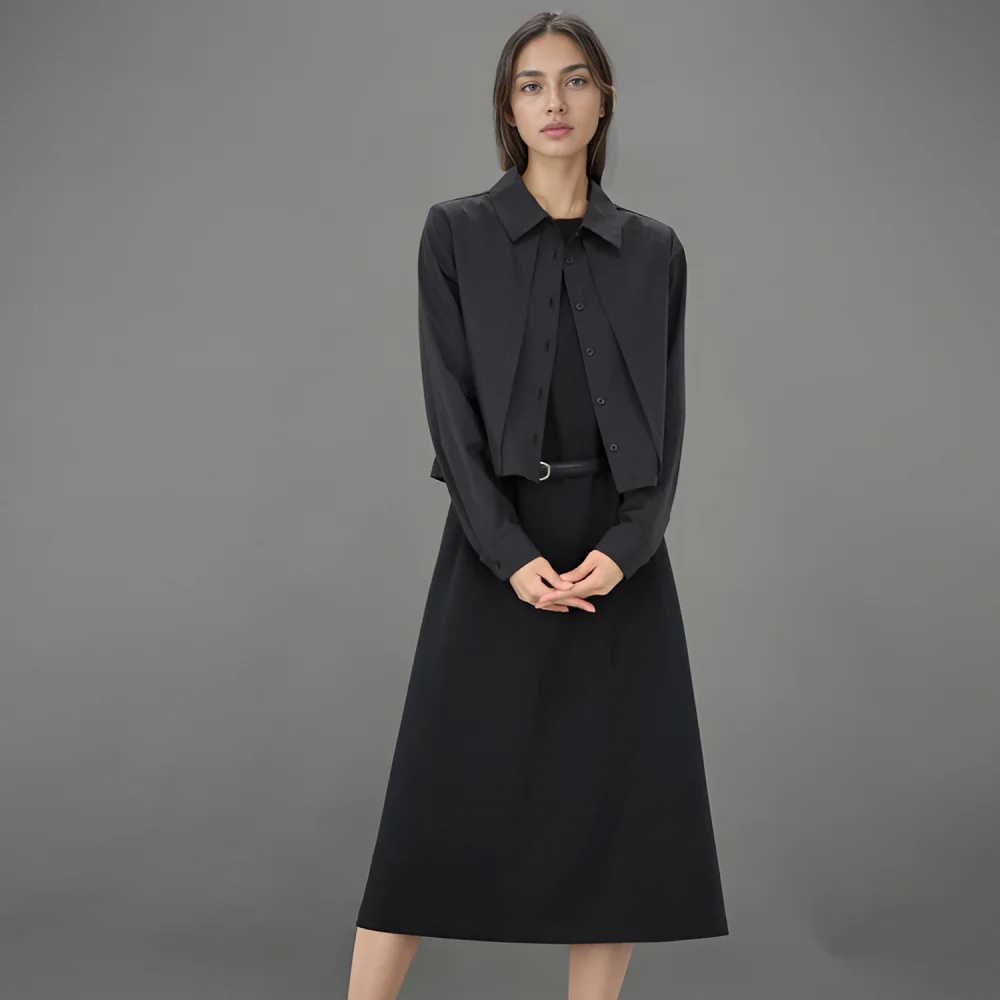 Sweat Long Sleeve Dress _Black