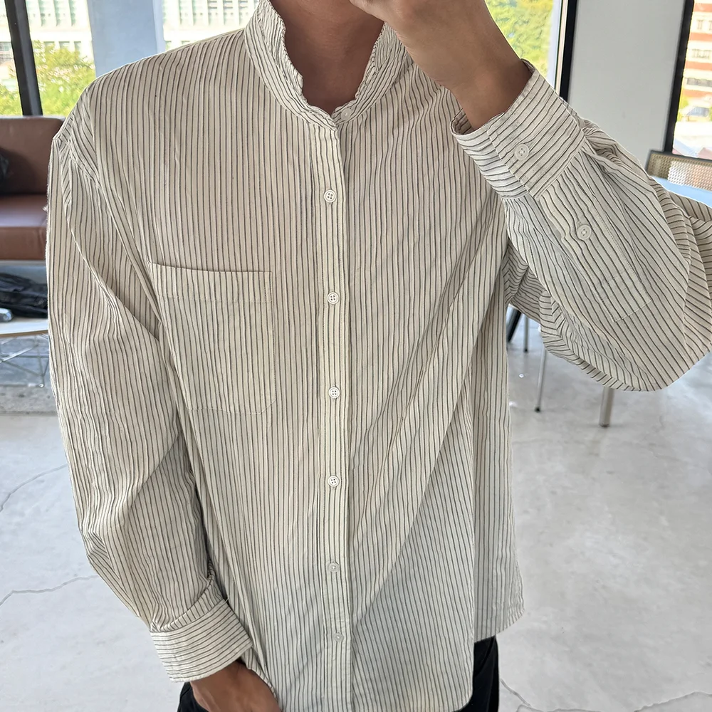 百褶 條紋 Stan 衣領 襯衫