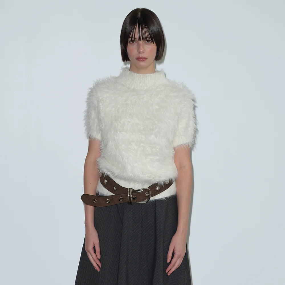 HAIRY HIGH NECK KNIT (IVORY)