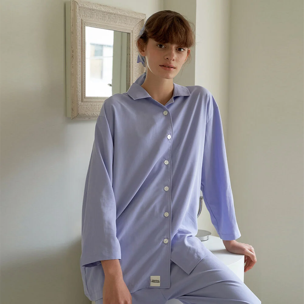 UES Oversized Retro Silky Pajama Skyblue 超大版型 復古 絲滑 睡衣