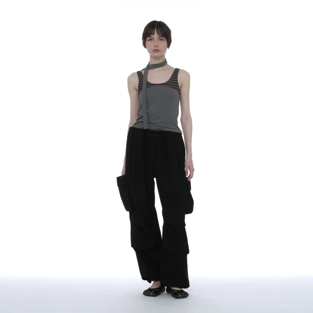 GATHERED WAIST CARGO PANTS_BLACK