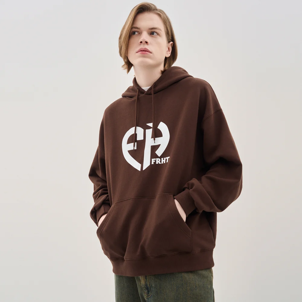 OVERSIZE LOGO HEART SYMBOL HOODIE_BROWN