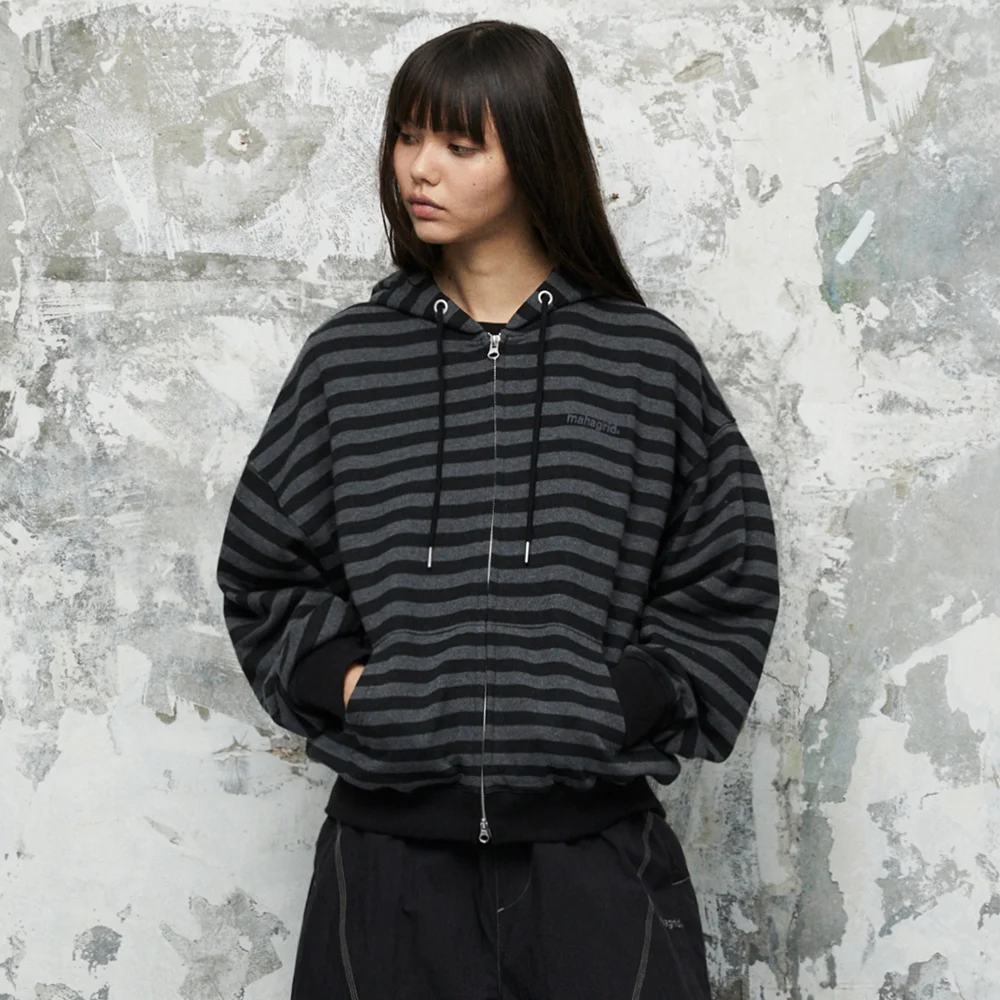 STRIPE BASIC LOGO ZIP-UP HOODIE