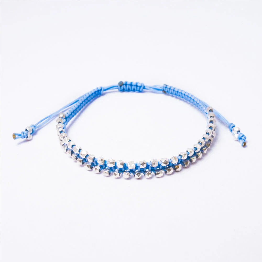 HR 317B_Silver Ball Fabric Bracelet (Blue)
