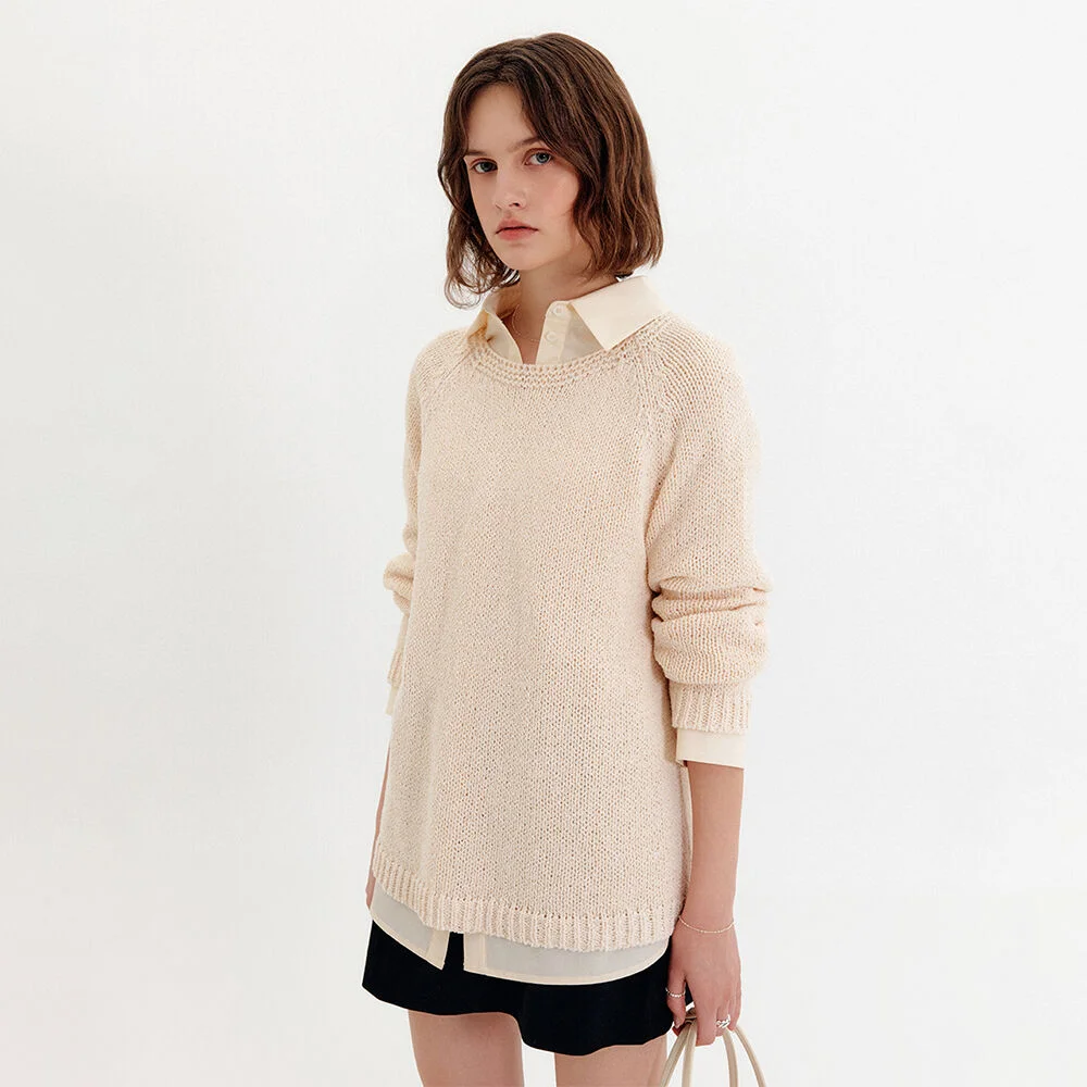 藍綠色 寬鬆 剪裁 網眼 毛衣_燕麥色 / TILL LOOSE FIT NET SWEATER_OATMEAL