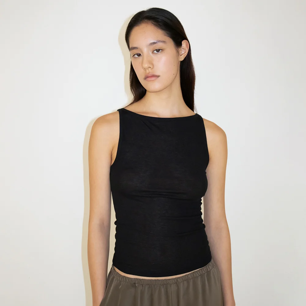 Boat Neck Sleeveless Top (Black)