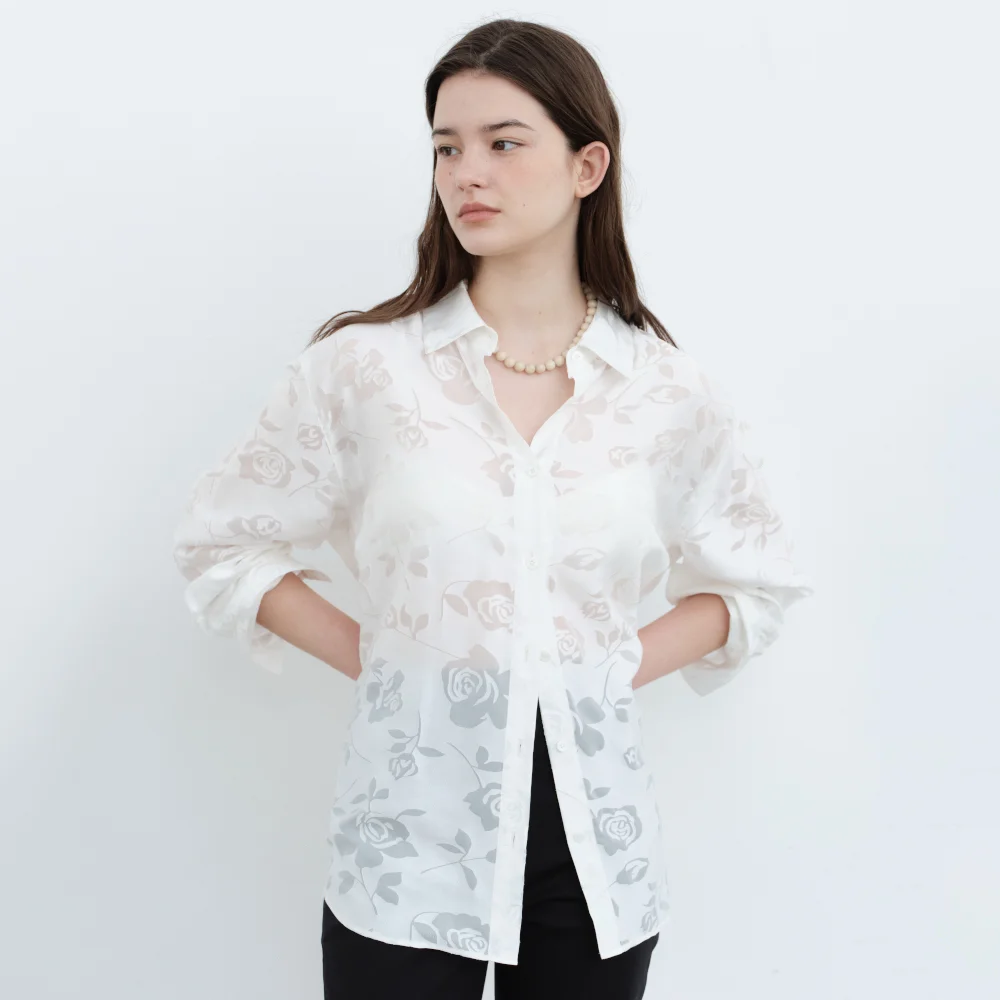 Sheer Rose Shirt-White