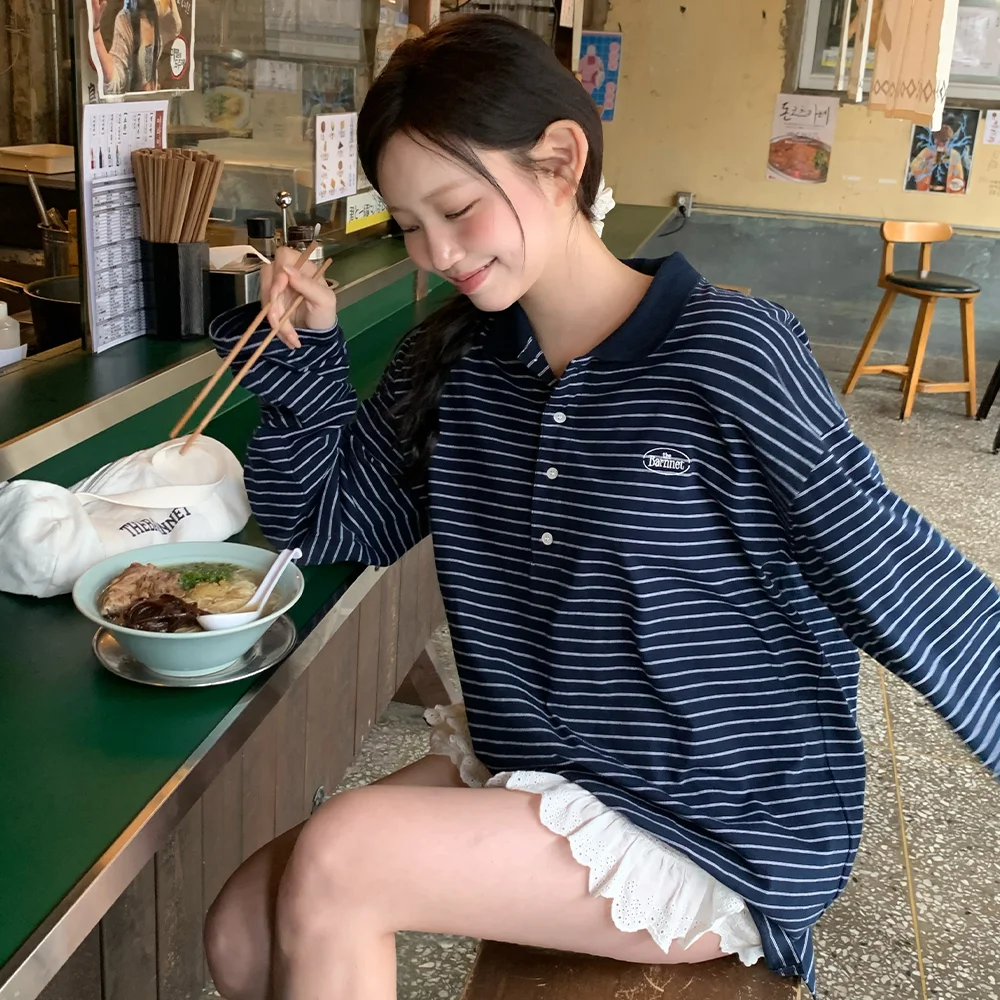 Delphine Stripe Pique Shirt_Navy