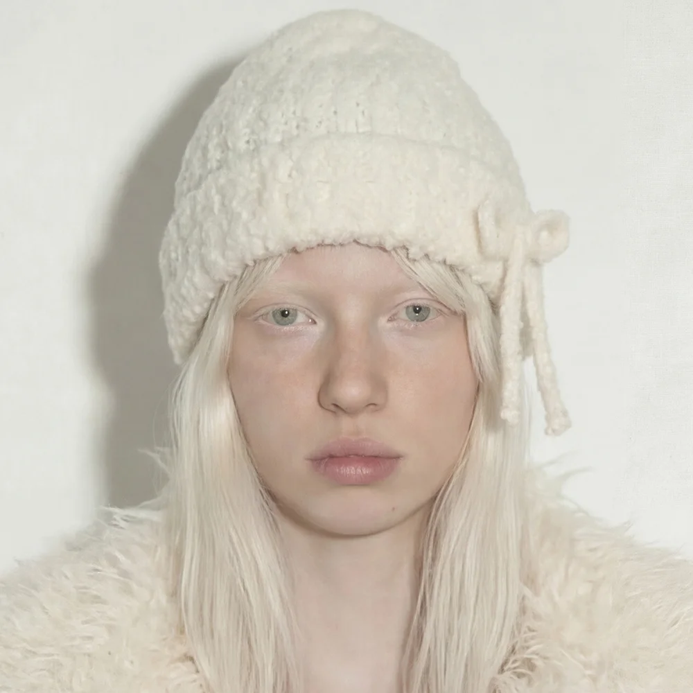 蝴蝶結 細節 馬海毛 圈圈紗 冬季 長版冷帽 RIBBON BEANIE / MOHAIR BOUCLE / IV