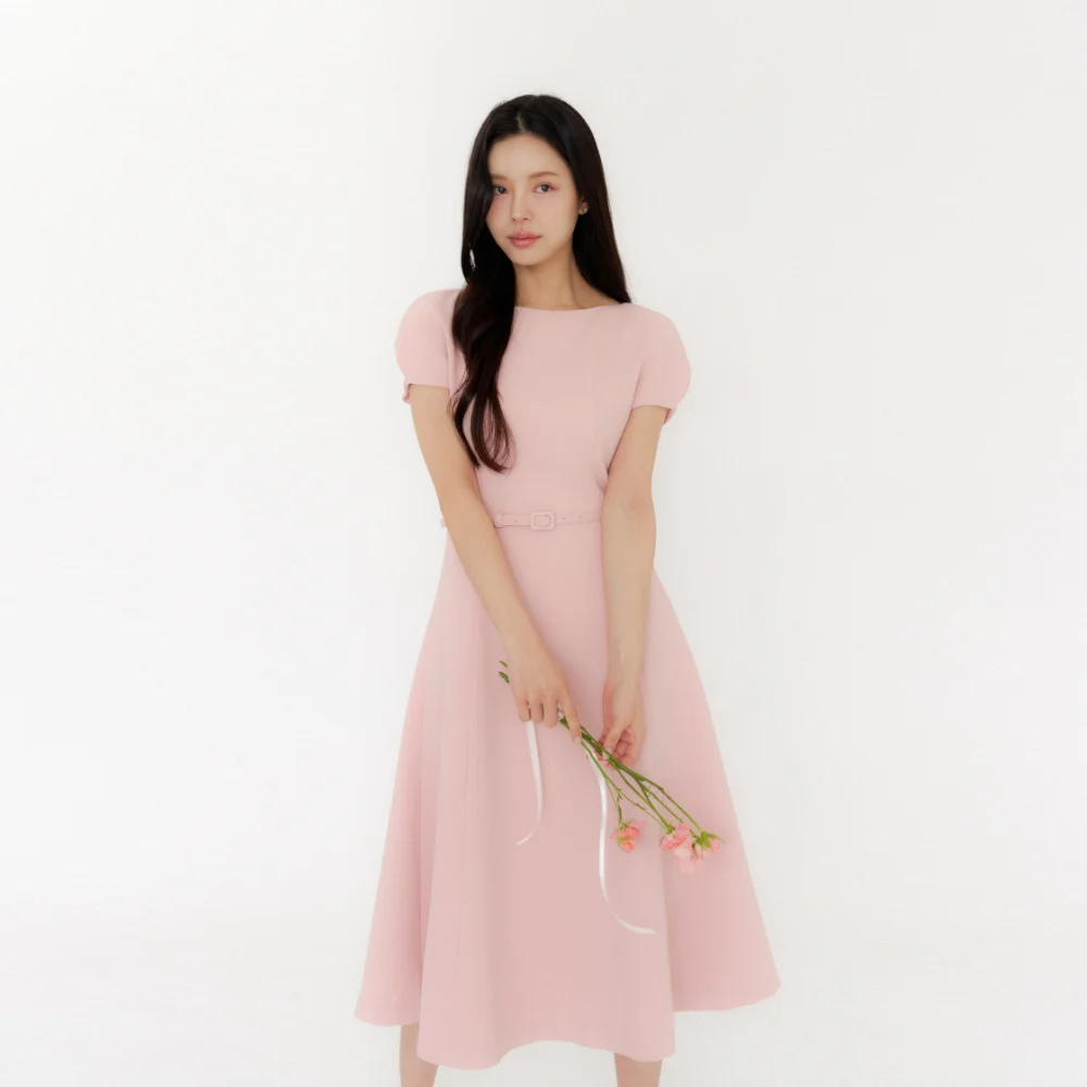 Cap-sleeve Flare Dress / Pink(3color)