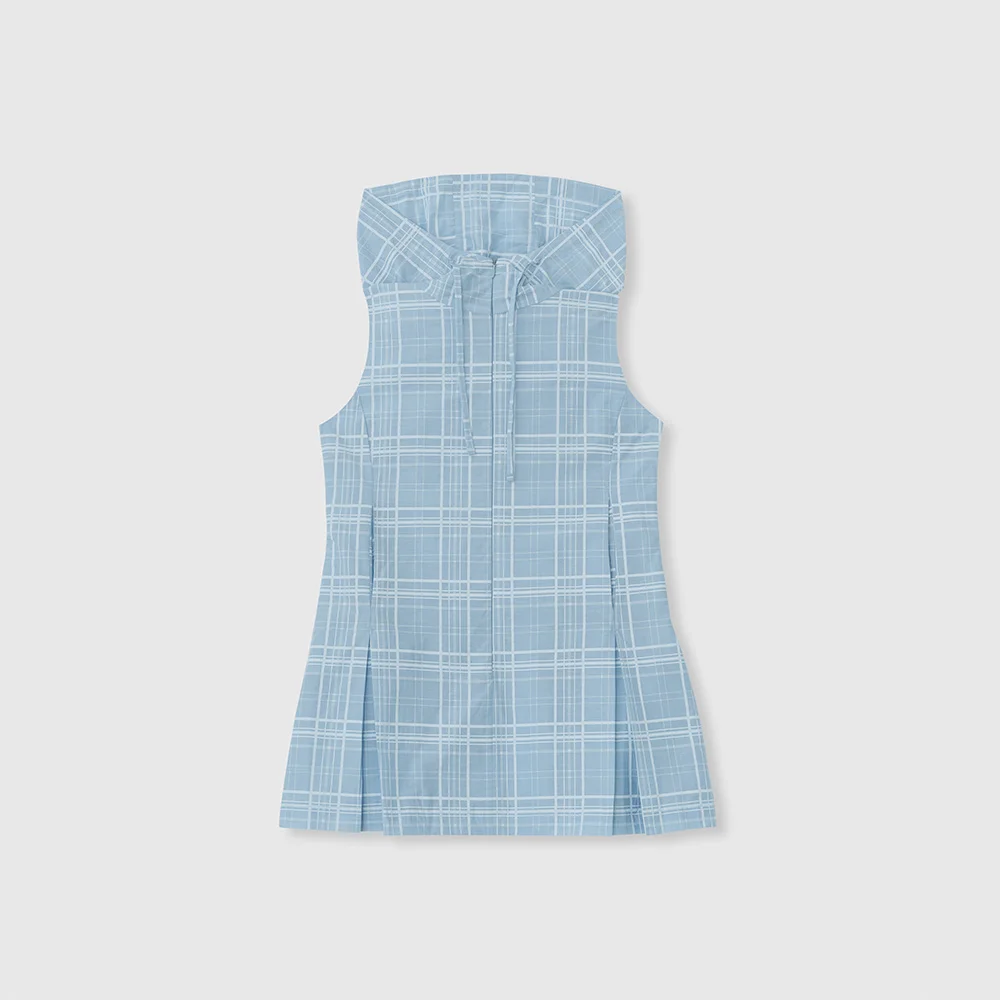 Nylon tartan hoodie (Blue)