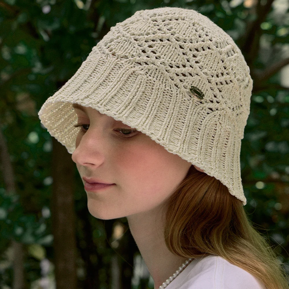 Crochet Knit Bucket Hat - Ivory