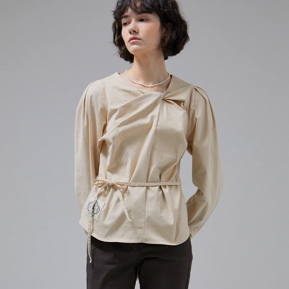 Sleeve Tuck Twisted Blouse (2colors)