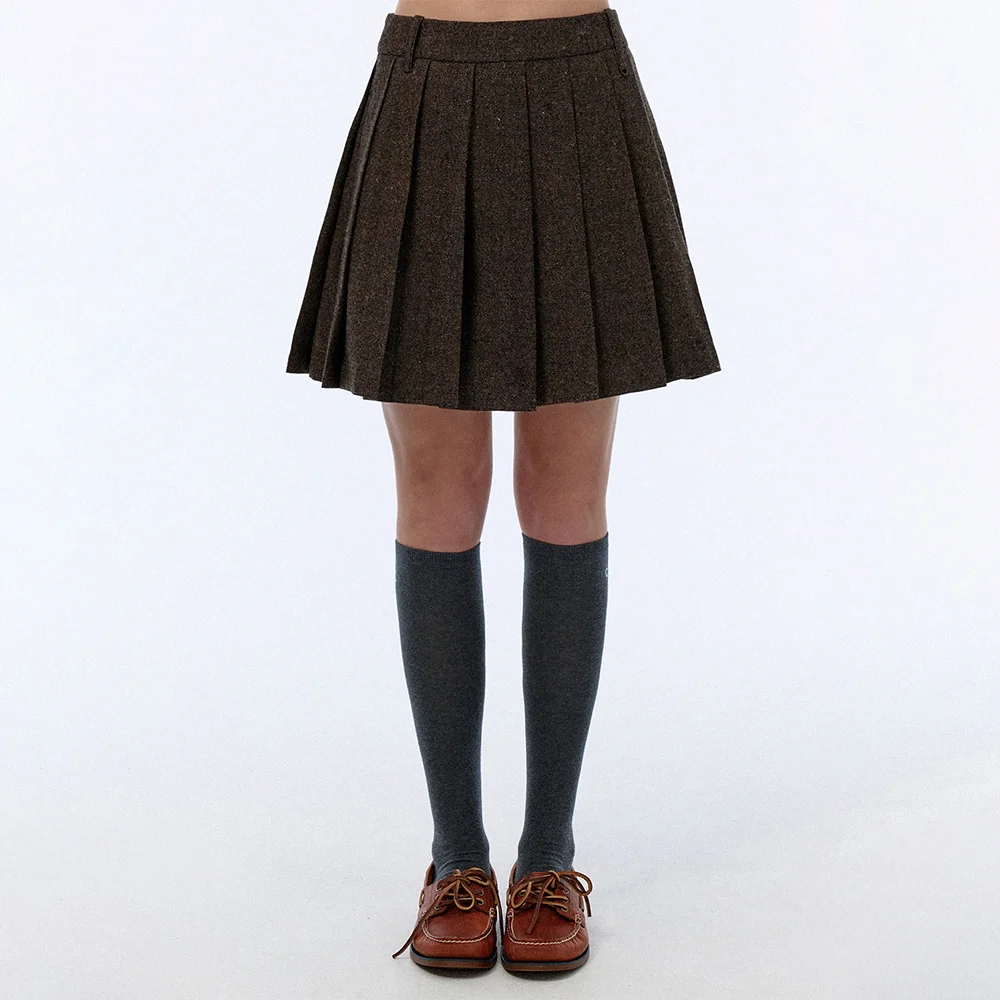 Woolen Pleated Skirt (Brown)