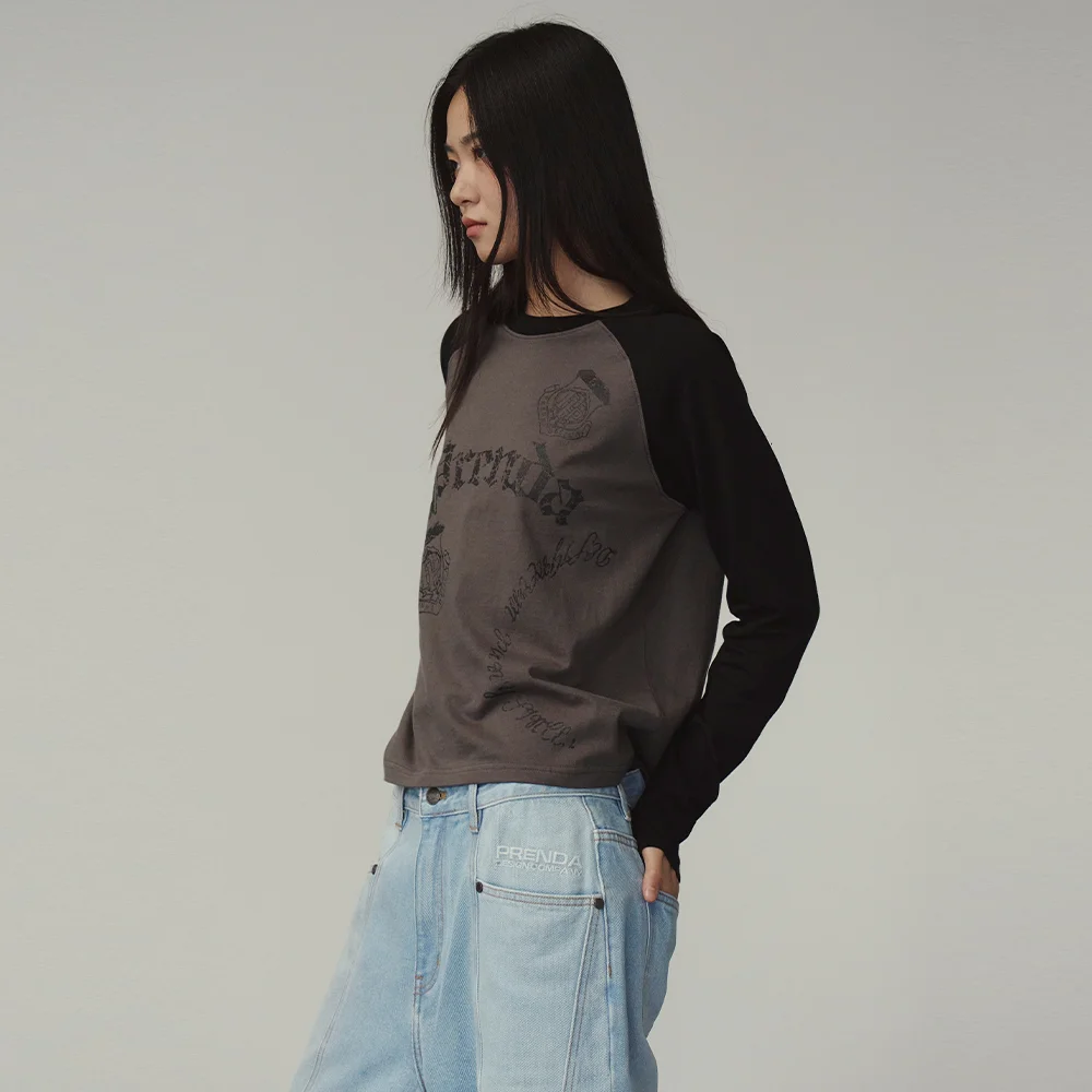 VINTAGE LOGO RAGLAN LONG SLEEVE CHARCOAL