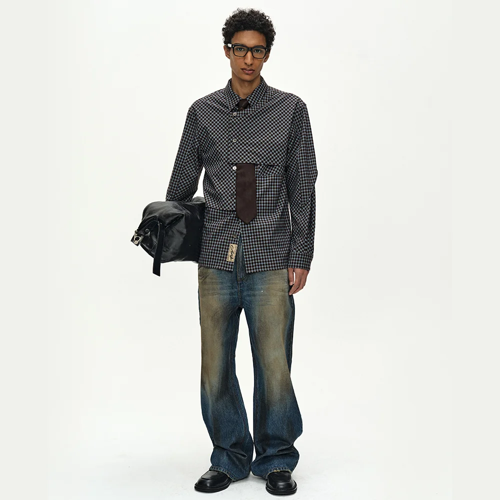 MAEY CHECK LAYERED SHIRT (BROWN/BLUE)