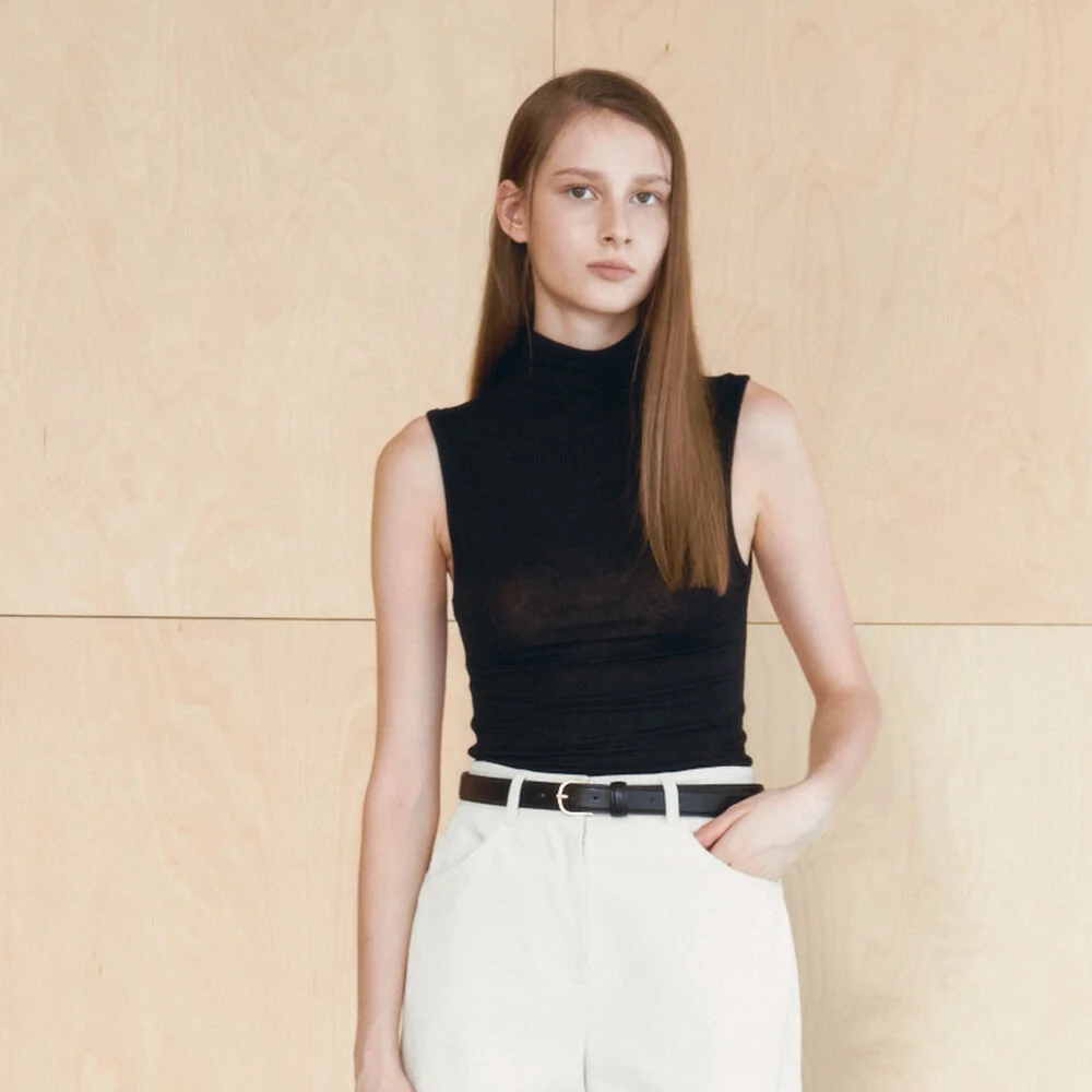 Soft Mock Neck Sleeveless Top(Black)